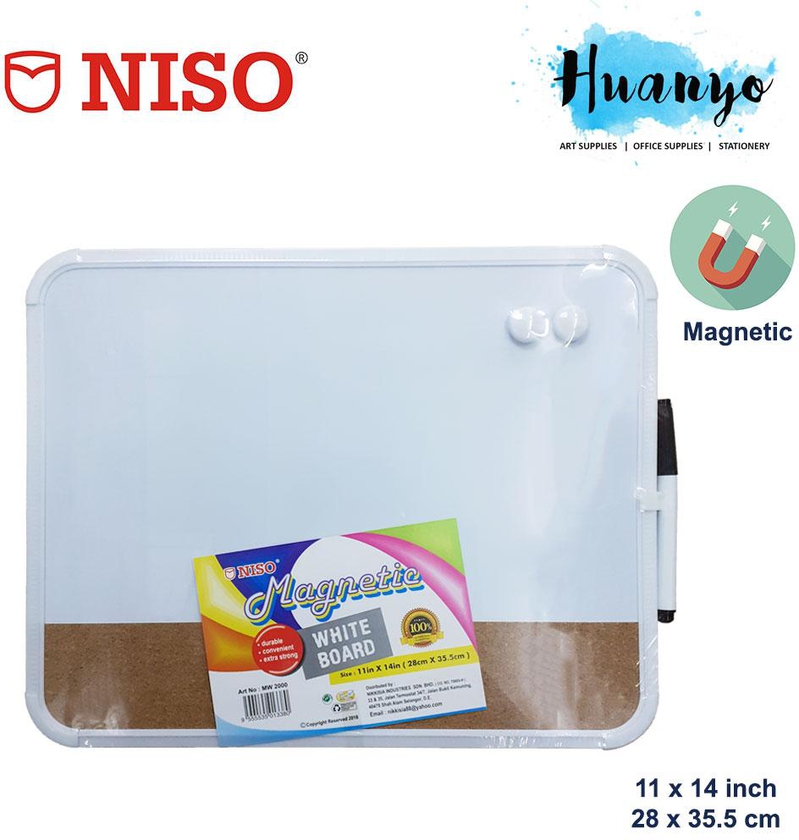 NISO Portable Thin Magnetic White Board with Cork Board (11 x 14 inch / 28cm x 35.5cm)