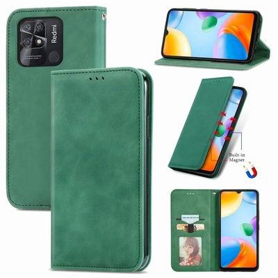 Case Cover For Xiaomi Redmi 10C Retro Skin Feel Magnetic Flip Leather Phone Case(Green)