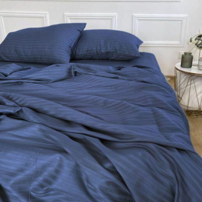 Flat 280*260 Striped Satin Cotton 100% Bed Sheet Set - 3Pcs