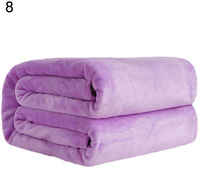 Generic Super Soft Solid Color Thickened Warm Flannel Blanket Sofa Bedroom Throw Rug-Purple