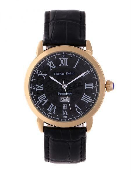 Charles Delon Men's Black Dial Leather Band Watch [5477]