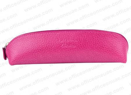 Laurige Leather Pencil Case with Zipper, Pink