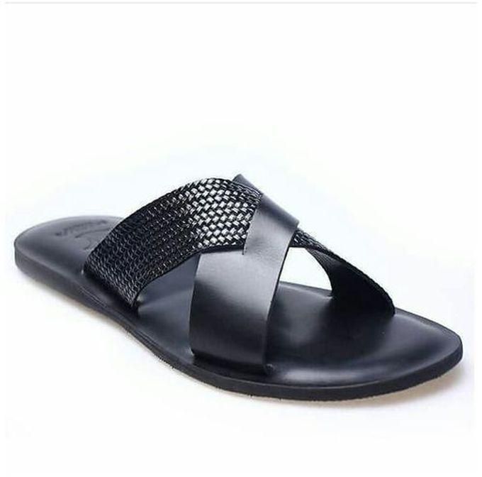 Quality Black Leather Male Slippers