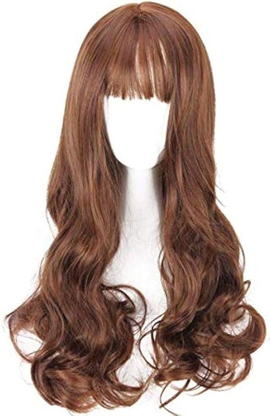 Long Curly Hair Fluffy Hair Wig Sweet Fashion Brown Color Cute Wavy Hair Wig