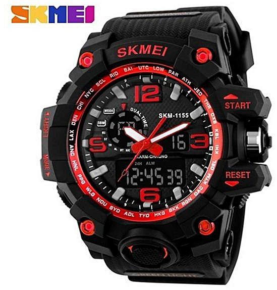 Fashion SKMEI 1155 50M Waterproof Men Sport Watch Camouflage Compass LED Digital Watch Red