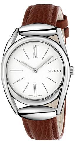 Leather White Dial Gucci YA140403 Horsebit Ladies Quartz Watch