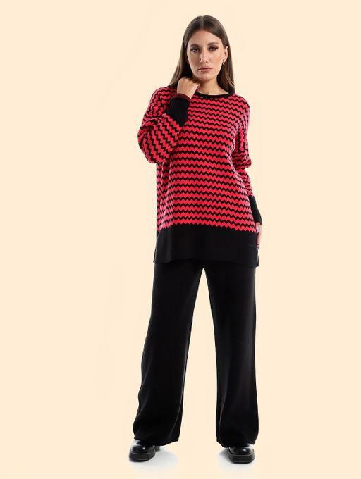 Menta By Coctail Zigzag Pullover + Pants Set WL - Fuchsia*black