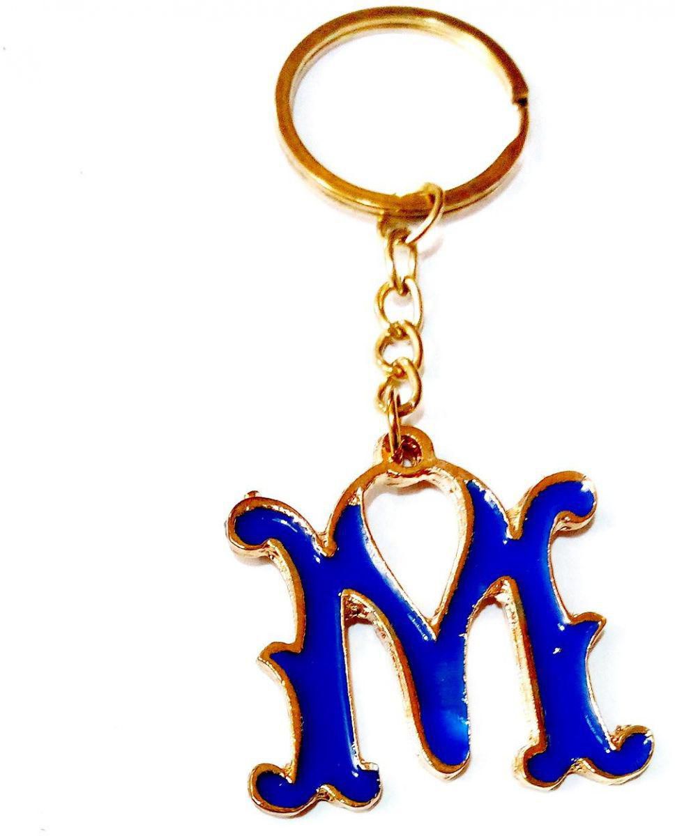 ميدالية وعلاقة مفاتيح من المعدن حرف M  لون ذهبى وأزرق