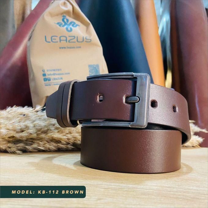 Natural Leather Leazus Casual Belt - Brown