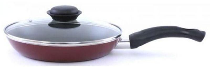 Non Stick Fry Pan With Lid Burgundy/Clear 26 centimeter
