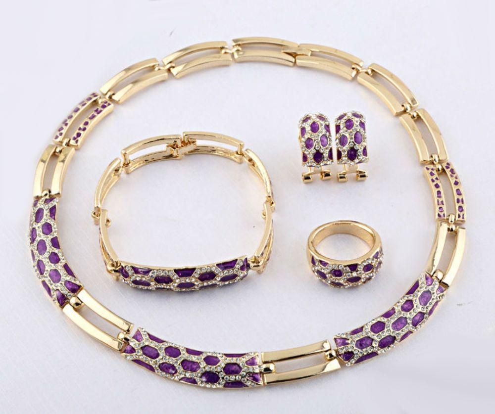 Jewelry Kit gold bracelet and middle-violet forms hexagonal crystals studded, four pieces