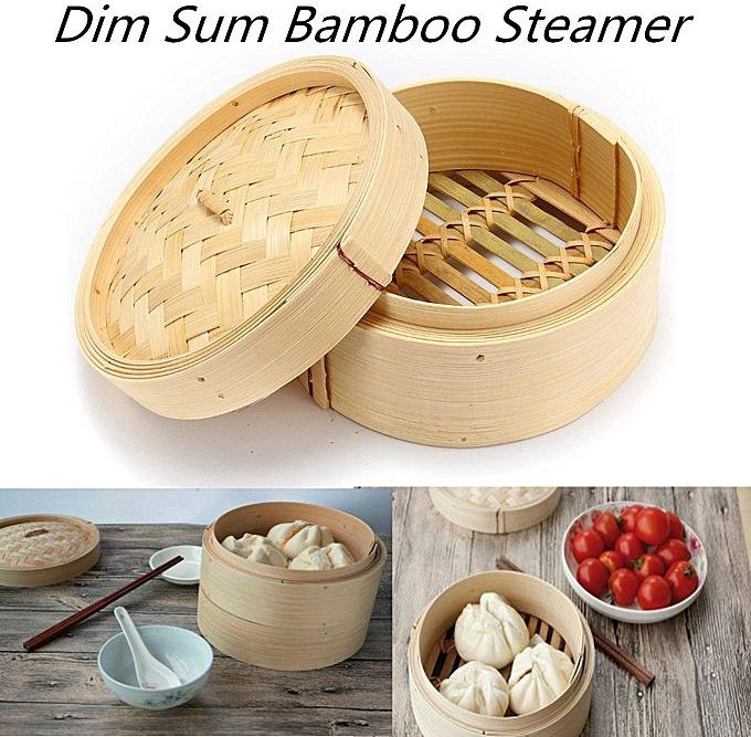 Generic 2 Pcs Set 6'' Bamboo Steamer Basket Homemade Food Rice Cooker Dim Sum Bamboo Lid