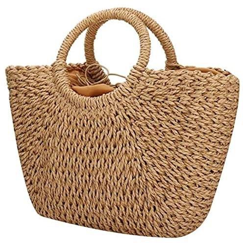 Straw Handbag Women Weave Casual Tote, NAWOKEENY Straw Tote Bag for Women, Large Shoulder Bag, Hand-woven Top-handle Summer Beach Purse for Travel and Vacation