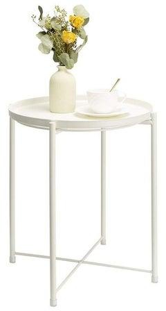 Round Tray Table Milk White 52 x 44 x 42cm