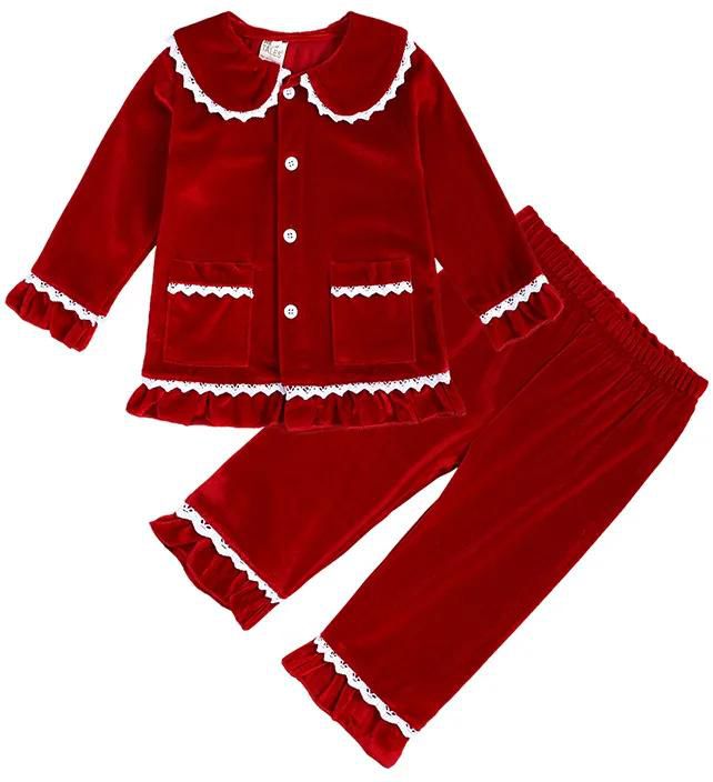 2022 Christmas Family Matching Kids Pyjamas Red Warm Velvet Boy Girl Dress Sleepwear Clothes Toddler Children Christmas Pjs Gift