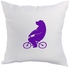 Bear Driving A Bicycle Printed Throw Cushion Cover White/Purple 40x40centimeter