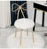 LINGWEI Makeup Chair Golden Backrest Dressing Metal Dining Chair Creative Girl Bedroom Butterfly Bow Tie Table With Soft White Wool Minimalist Style Exquisite Style Leisure Stool