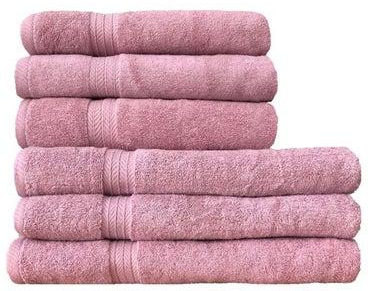 طقم مناشف من القطن المصري مكون من 6 قطع وردي 3 Hand Towels (70x140), 3 Bath Towels (90x150)سنتيمتر