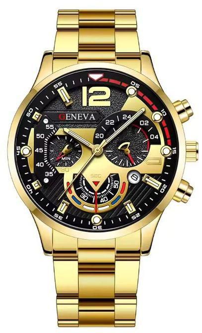 Fashion Luxury Gold Sports Chronograph Date Quartz Creative Stainless Steel Band Watch Men Wrist Wristwatches