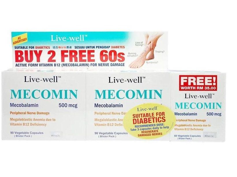 Live Well Mecomin 500MG 2X90S+60S for Nerve Pain & Numb + FREE GIFT