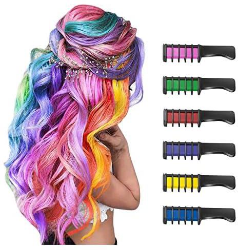 ORiTi Hair Chalk Comb Temporary DIY Hair Color for girls kids age 4 5 6 7 8 9 10 Washable Hair Chalk for Children's Day Birthday Party Cosplay (Blue, Yellow, Purple, Red, Green, Pink)