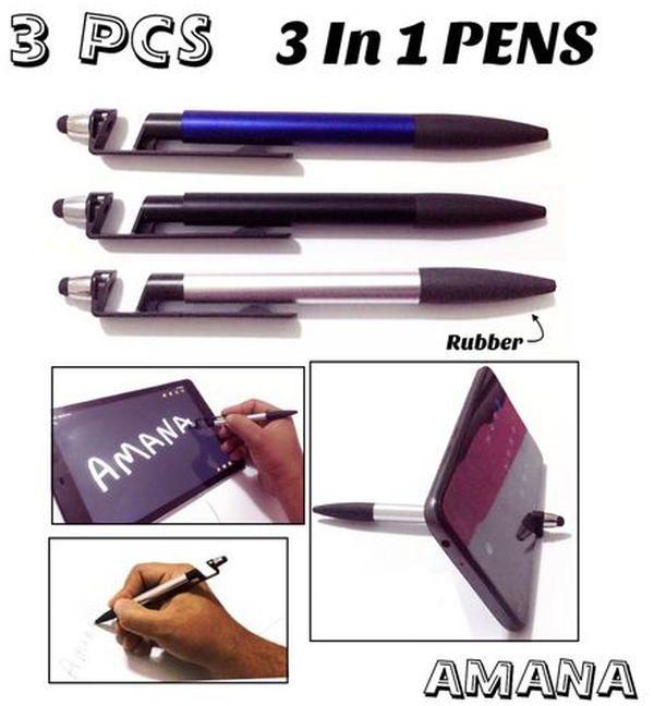 Amana- 3 In 1 Pen For Writing & Smart Devices - 3 Pcs