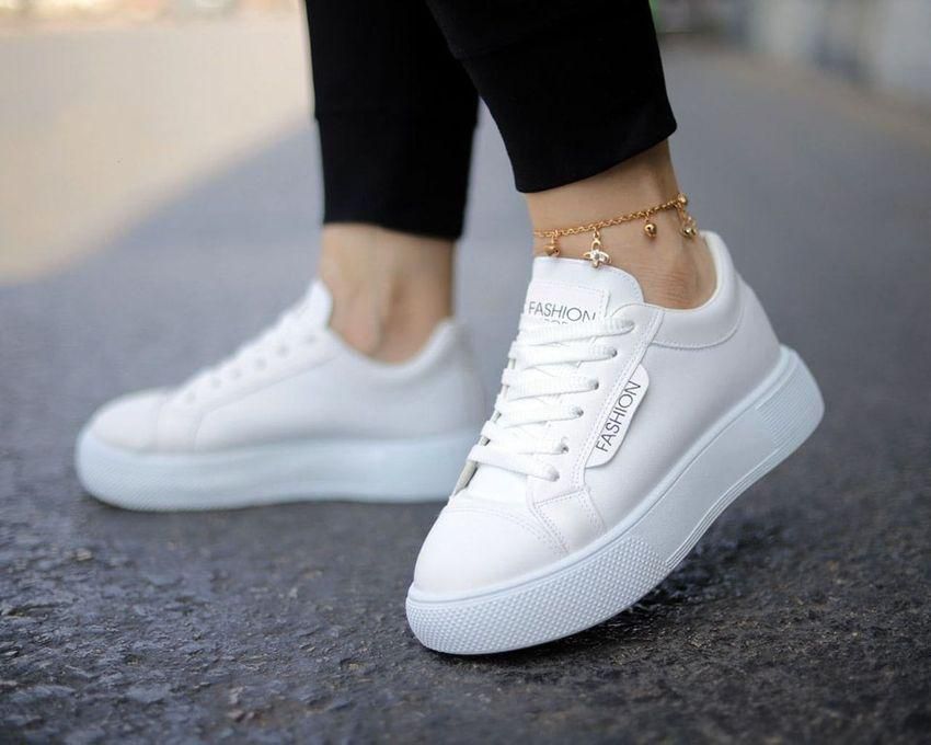High Sole Flat Sneakers - White