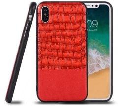 Luxury Hard Splicing Crocodile Leather Back For iPhone X Cover Cell Phone Case - Red