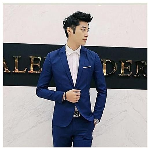 Fashion Navy Blue Korean Style Men Suit Coat Slim Suit Men's Jacket Solid Color Casual Men's Clothing Work And Office Jacket Coat （China Size）