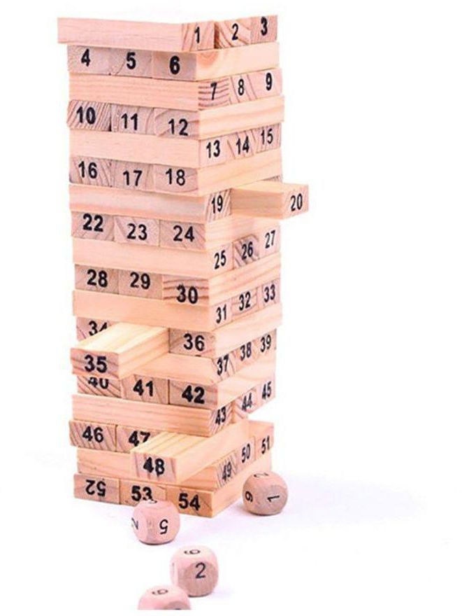 Generic 54-Piece Wooden Tower Hardwood Building Blocks Toy Beige