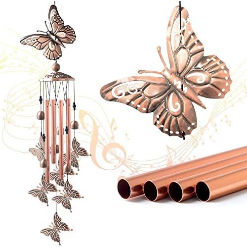 Butterfly Wind Chimes, Retro Copper Wind Chimes, Brass Metal Tube Bells Wind Chimes Ornament Butterfly Garden Garden Pendant Gift, for Garden, Patio, Balcony, and Indoor Decor, Memorial Wind Chimes