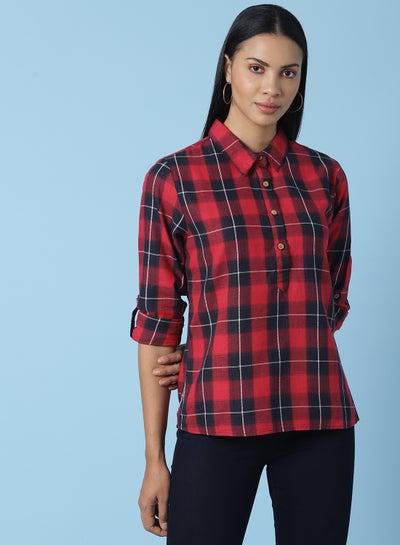 Checkered Button Down Shirt Red/Navy Blue
