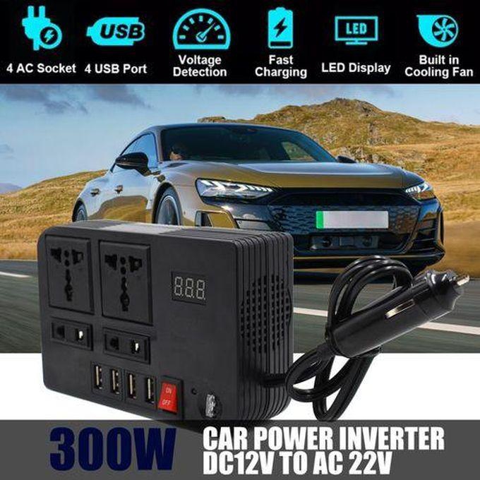 300W Car Power Inverter Dc to Ac 12V to 220V With 4 Ac ports, 4 USB outlets.