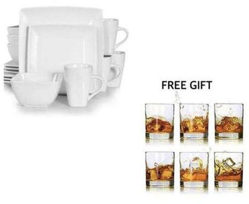 16 Pieces Square Dinner Set And Free Cocktail Glass