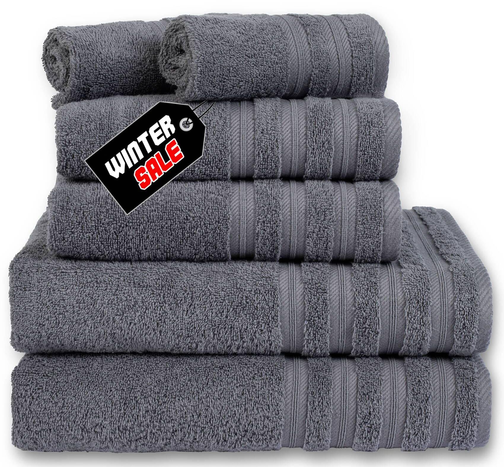 Safi Plus Luxury Hotel Quality 100% Turkish Genuine Cotton Towel Set, 2 Bath Towels 2 Hand Towels 2 Washcloths Super Soft Absorbent Towels for Bathroom &amp;amp; Kitchen Shower - Grey