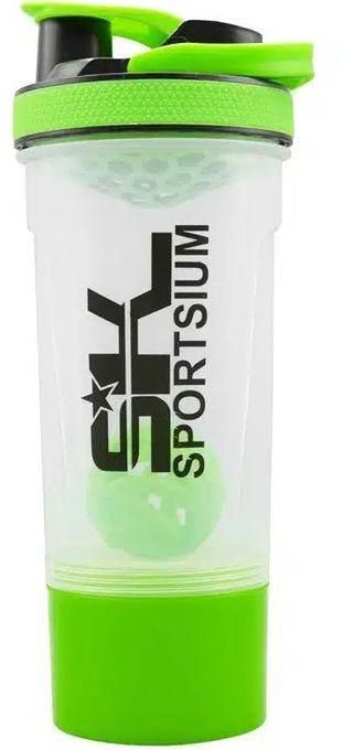Sk زجاجة شيكر لمسحوق البروتين بمقبض وكرة الخفق ووحدة تخزين قابلة للفتح والقفل 700 مل، أخضر