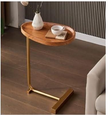 Simple And Elegant Side Table Concave Tray Design Side Table With Golden Pole-Brown