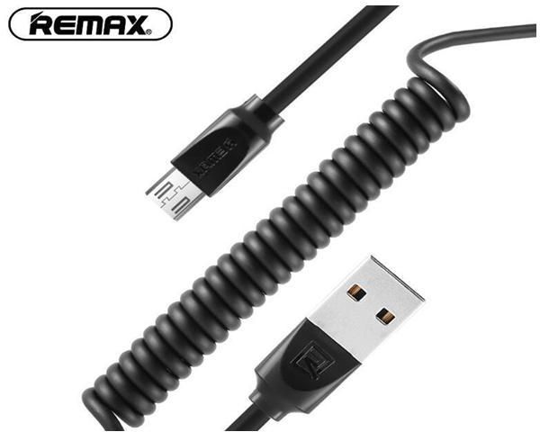 Remax Retractable Spring Micro USB Cable 2.4A Fast Charging (Black - White)
