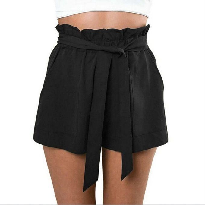 Generic Fashion Women Casual Shorts Design Patchwork Plus Size High Waist Shorts Loose Fashionable Shorts Female With Belt - Black