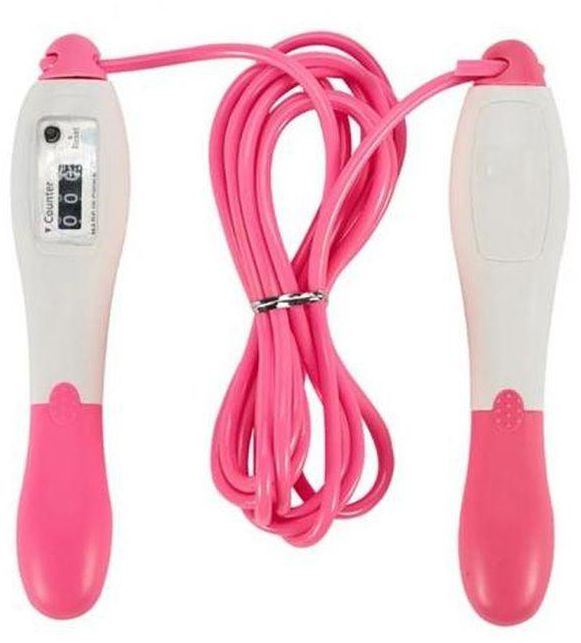 Plastic Silicone Jumping Rope With Digital Counter - Pink And White