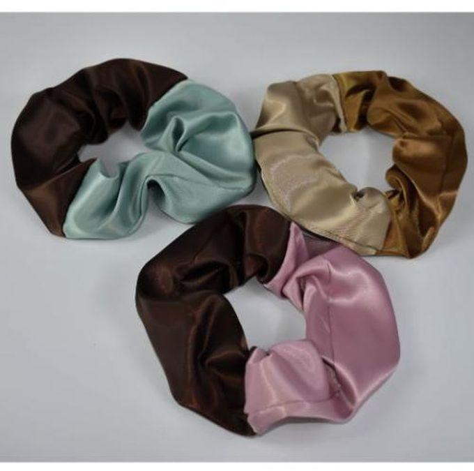 Set Of 3 Multicolored Satin Scrunchies With Big Size