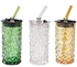 Bear Glass Cup with Lid High Value Transparent Glass Water Cup Household Straw Diamond Cup Glass Cup