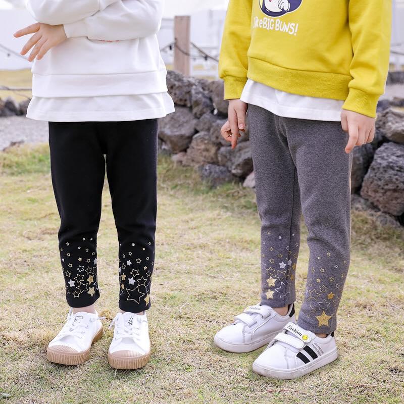 Girls Pants Star Print Leisure Legging 2-8Y - 6 Sizes (Black - Grey)