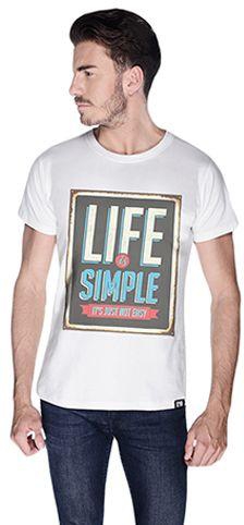 Creo Life is Simple Retro T-Shirt for Men - L, White