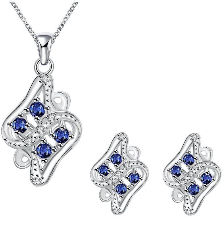Mysmar Women's  White Gold Plated with Blue Crystal Jewelry Set - AR955