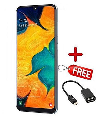 Samsung Galaxy A30 - 6.4",4GB+64GB,(Dual SIM)- Black+ FREE OTG Cable