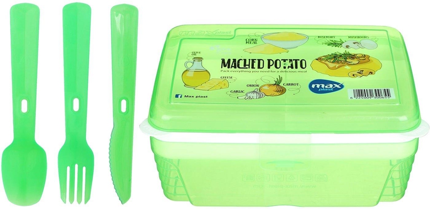 Get Max plast Rectangular Lunch Box Divided Inside, 1.2 Liter - Green with best offers | Raneen.com