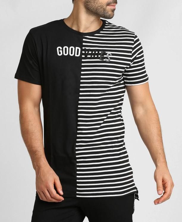Black Half Striped Longline T Shirt Price From Sivvi In Saudi Arabia Yaoota