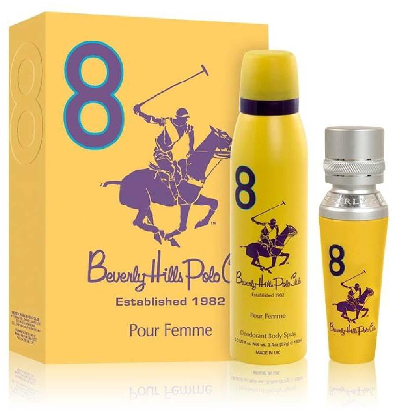 Beverly Hills Polo Club No.8 Gift Set for Women Eau De Parfum 100ml + Deodorant 150ml- Babystore.ae