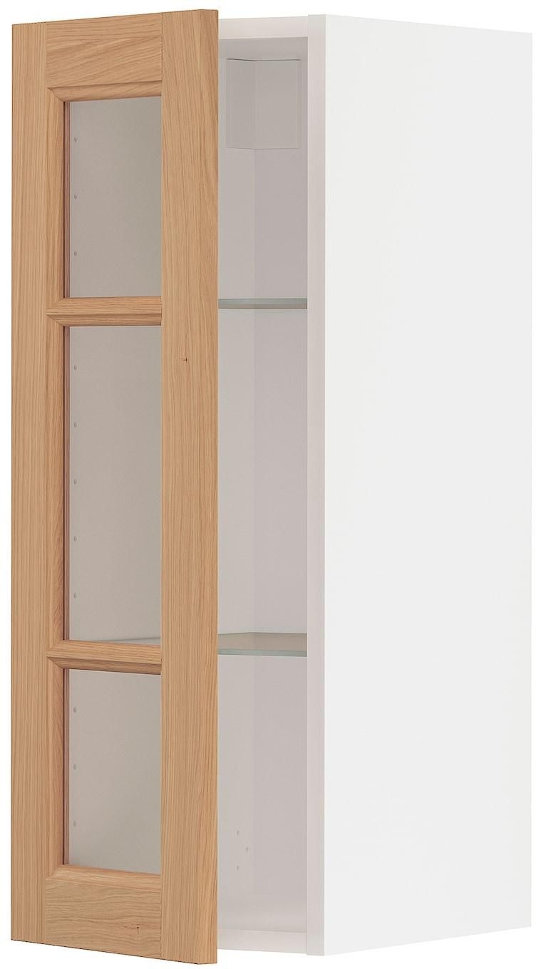 METOD Wall cabinet w shelves/glass door - white/Vedhamn oak 30x80 cm